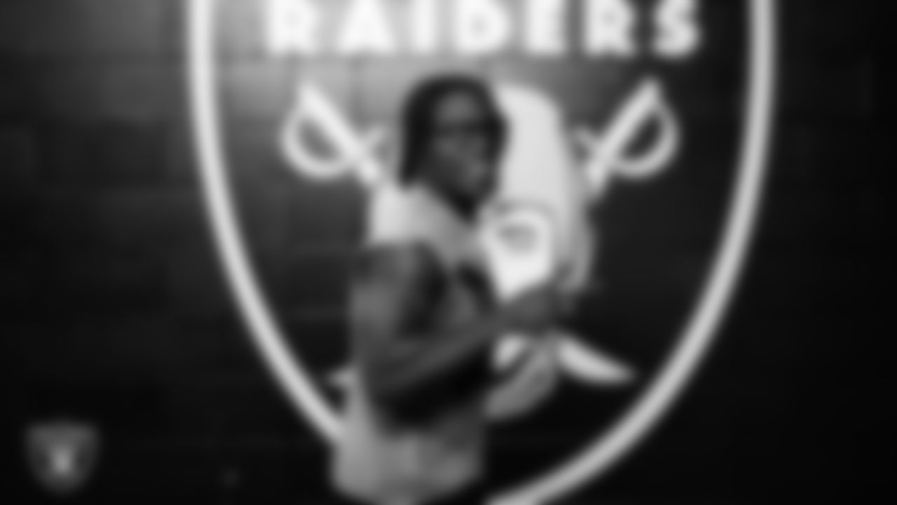 Las Vegas Raiders cornerback Darnay Holmes (30) arrives to the regular season home game against the Tennessee Titans at Allegiant Stadium.