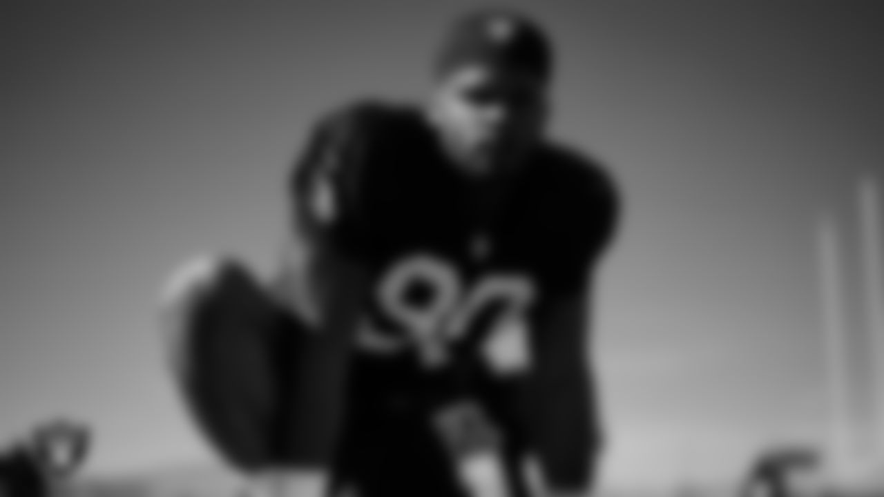 Las Vegas Raiders defensive lineman Jerry Tillery (90) during practice at Intermountain Health Performance Center.