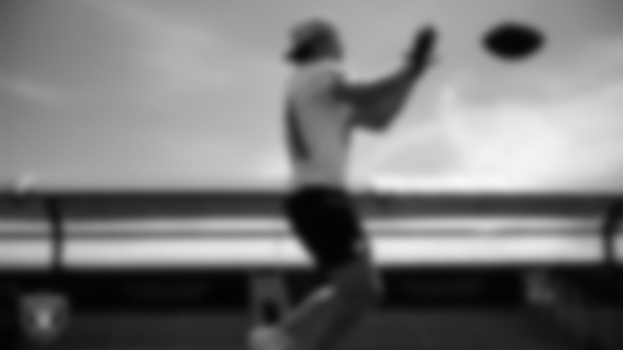Las Vegas Raiders wide receiver Alex Bachman (81) at a workout during phase two of the offseason program at Intermountain Health Performance Center.