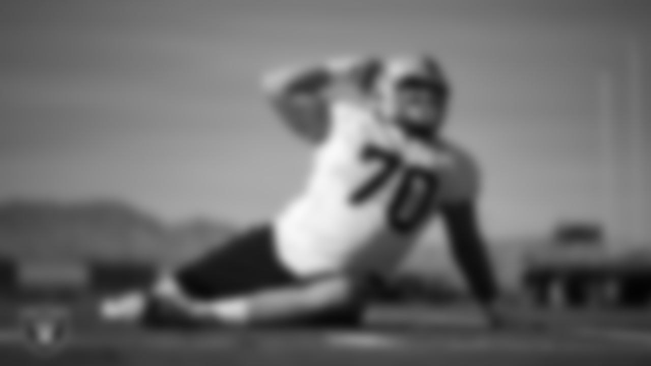 Las Vegas Raiders guard Greg Van Roten (70) during practice at Intermountain Health Performance Center.