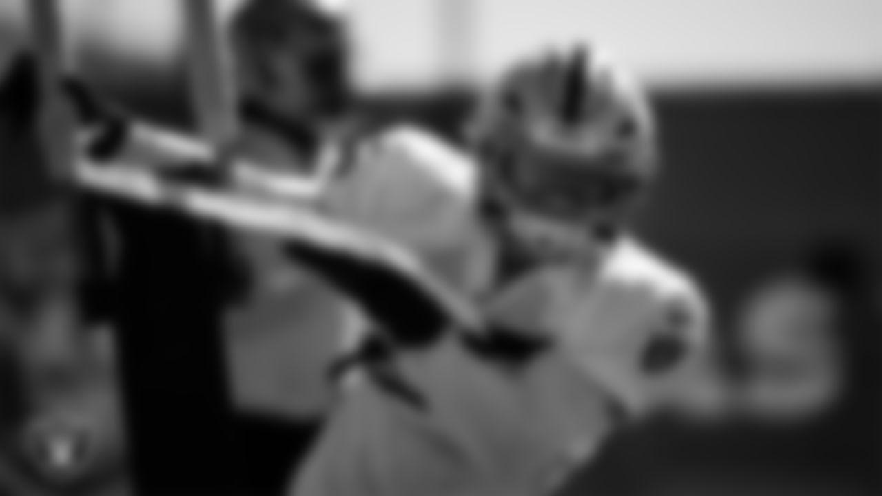 Las Vegas Raiders safety Tristin McCollum (27) during practice at Intermountain Health Performance Center.