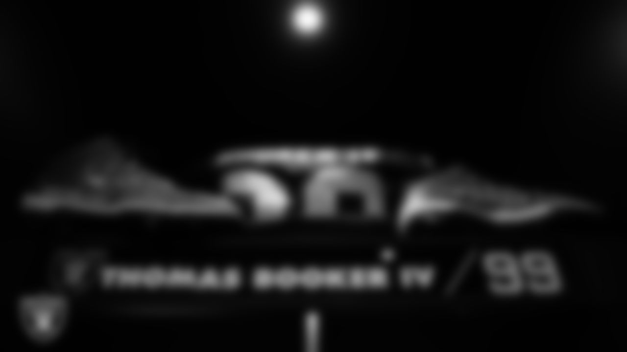 Las Vegas Raiders defensive tackle Thomas Booker IV's (99) locker in the locker room prior to the Las Vegas Raiders' arrival for their regular season home game against the Cleveland Browns at Allegiant Stadium.