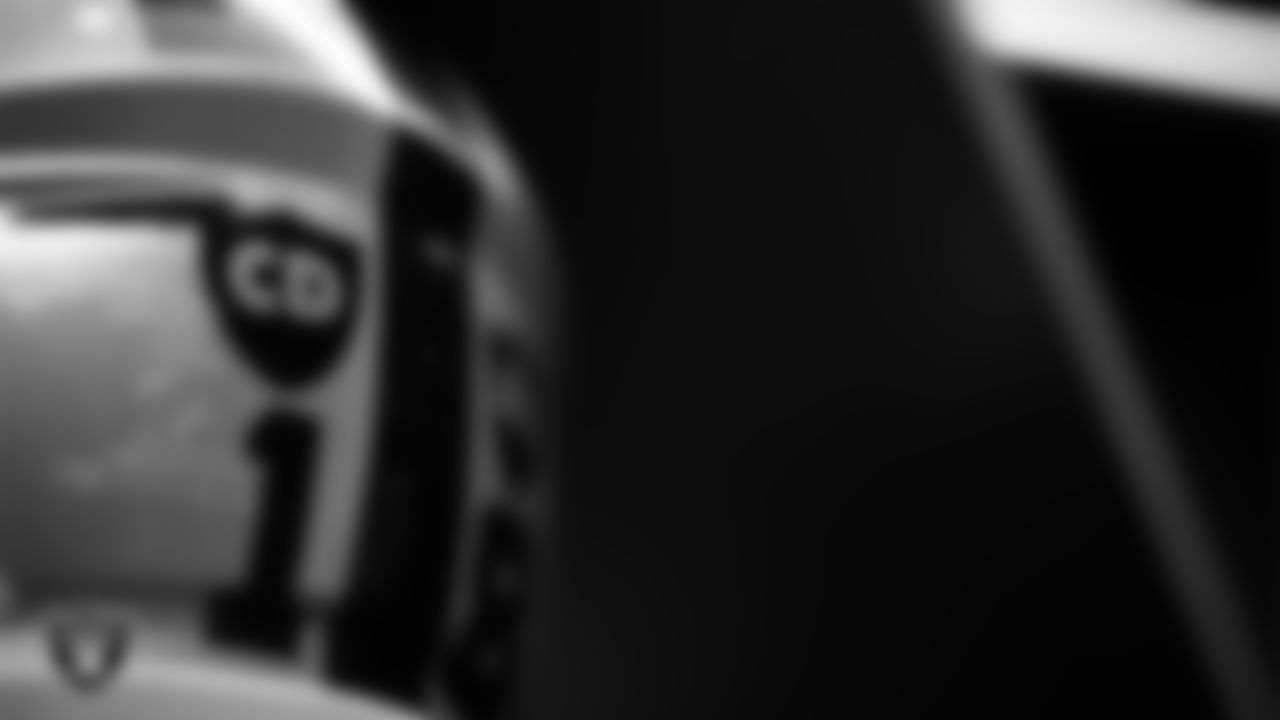 Las Vegas Raiders wide receiver Jack Bech's (18) helmet in the locker room prior to the Raiders' arrival for their regular season home game against the Jacksonville Jaguars at Allegiant Stadium.