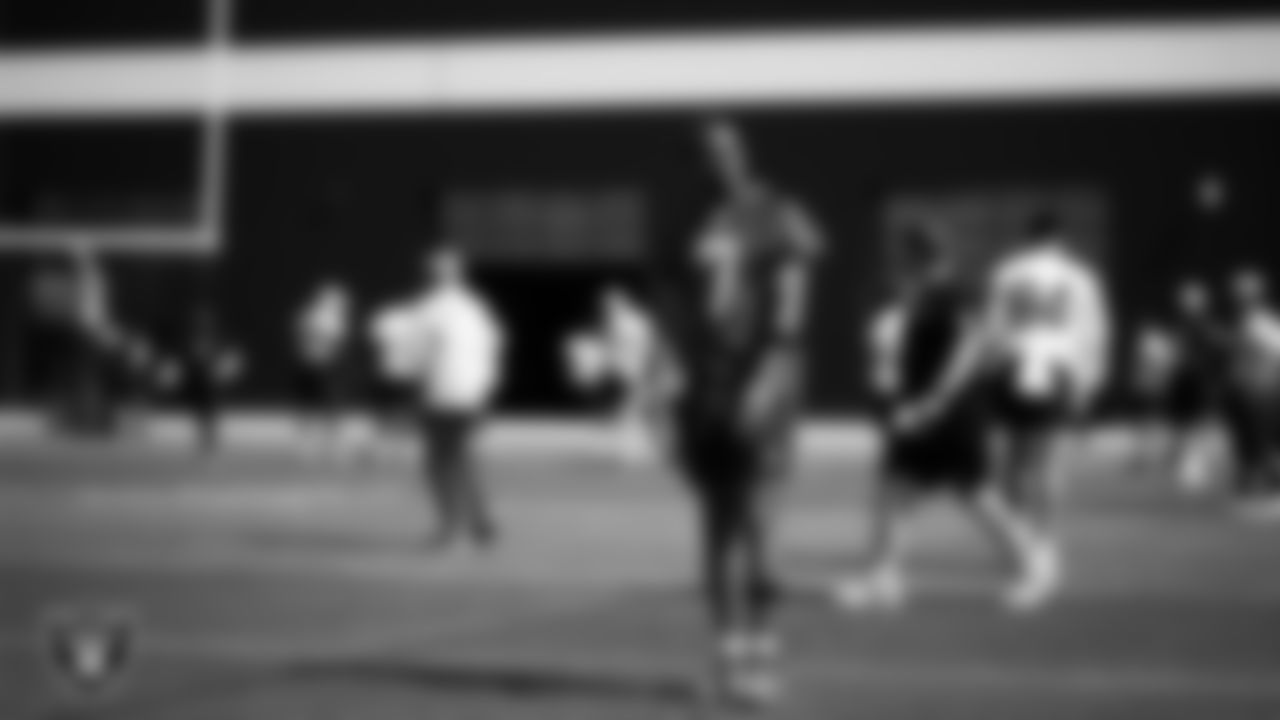 Las Vegas Raiders quarterback Geno Smith (7) at a workout during phase two of the offseason program at Intermountain Health Performance Center.