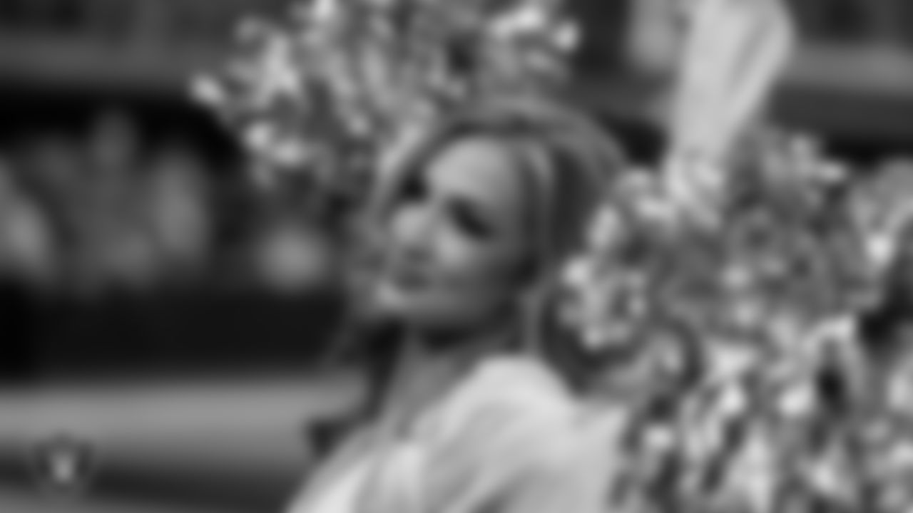 Raiderette Taylor on the sidelines during the regular season home game against the Denver Broncos at Allegiant Stadium.