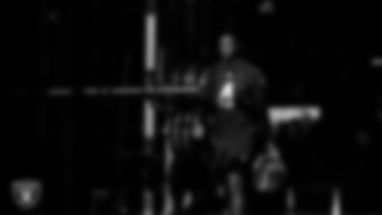 Las Vegas Raiders wide receiver Shedrick Jackson (4) walks out to the field for practice at Intermountain Health Performance Center.