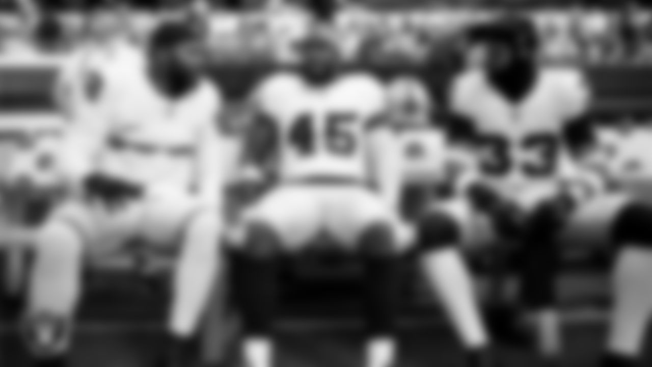 Las Vegas Raiders linebacker Elandon Roberts (52), linebacker Devin White (45) and linebacker Jamal Adams (33) on the bench before the regular season away game against the Los Angeles Chargers at SoFi Stadium.