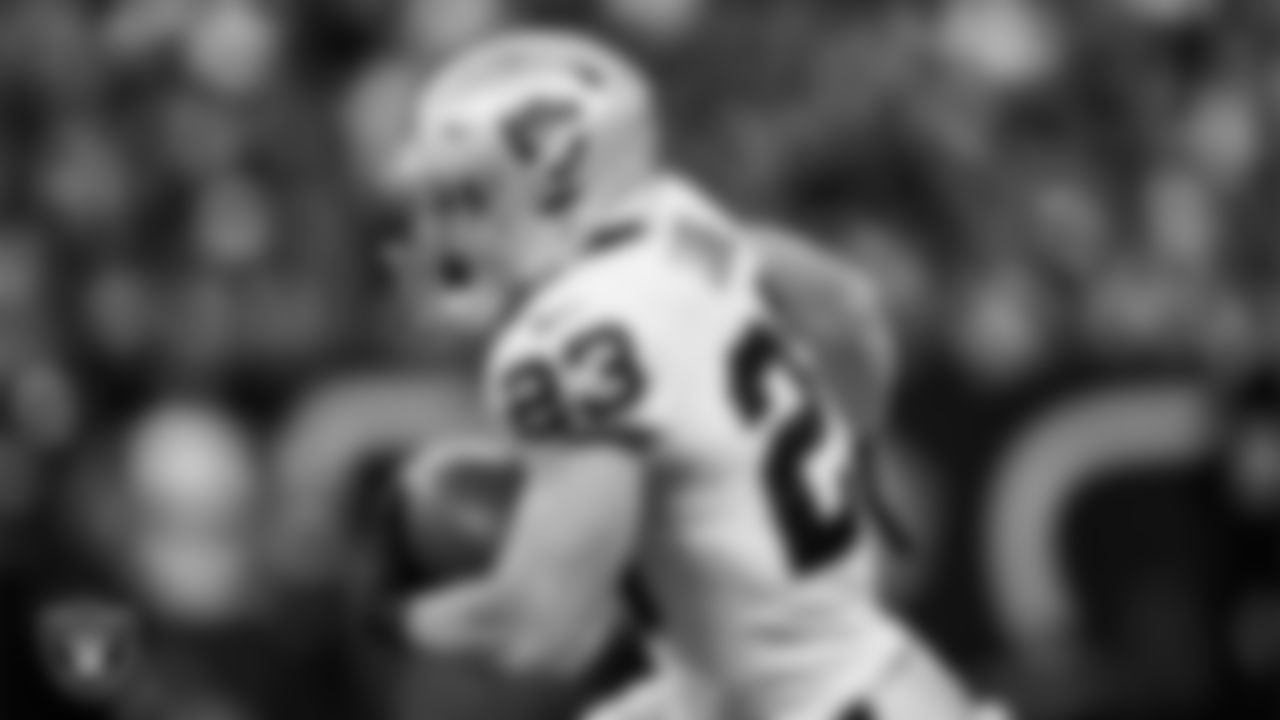 Las Vegas Raiders running back Dylan Laube (23) returns a kickoff during the regular season away game against the Indianapolis Colts at Lucas Oil Stadium.