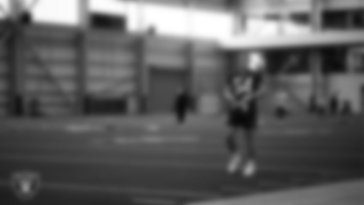Las Vegas Raiders linebacker Cody Lindenberg (54) at a workout during phase two of the offseason program at Intermountain Health Performance Center.