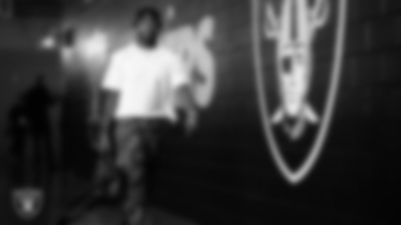 Las Vegas Raiders defensive end Malcolm Koonce (51) arrives to the regular season home game against the Tennessee Titans at Allegiant Stadium.