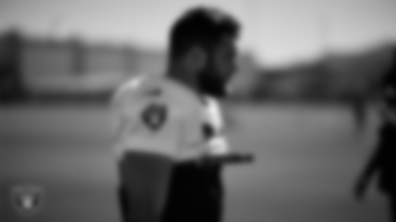 Las Vegas Raiders linebacker Jon Rhattigan (59) during practice at Intermountain Health Performance Center.