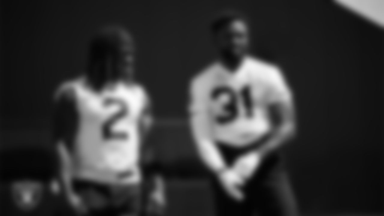Las Vegas Raiders running back Ashton Jeanty (2) and running back Raheem Mostert (31) at an Organized Team Activity (OTA) at Intermountain Health Performance Center.