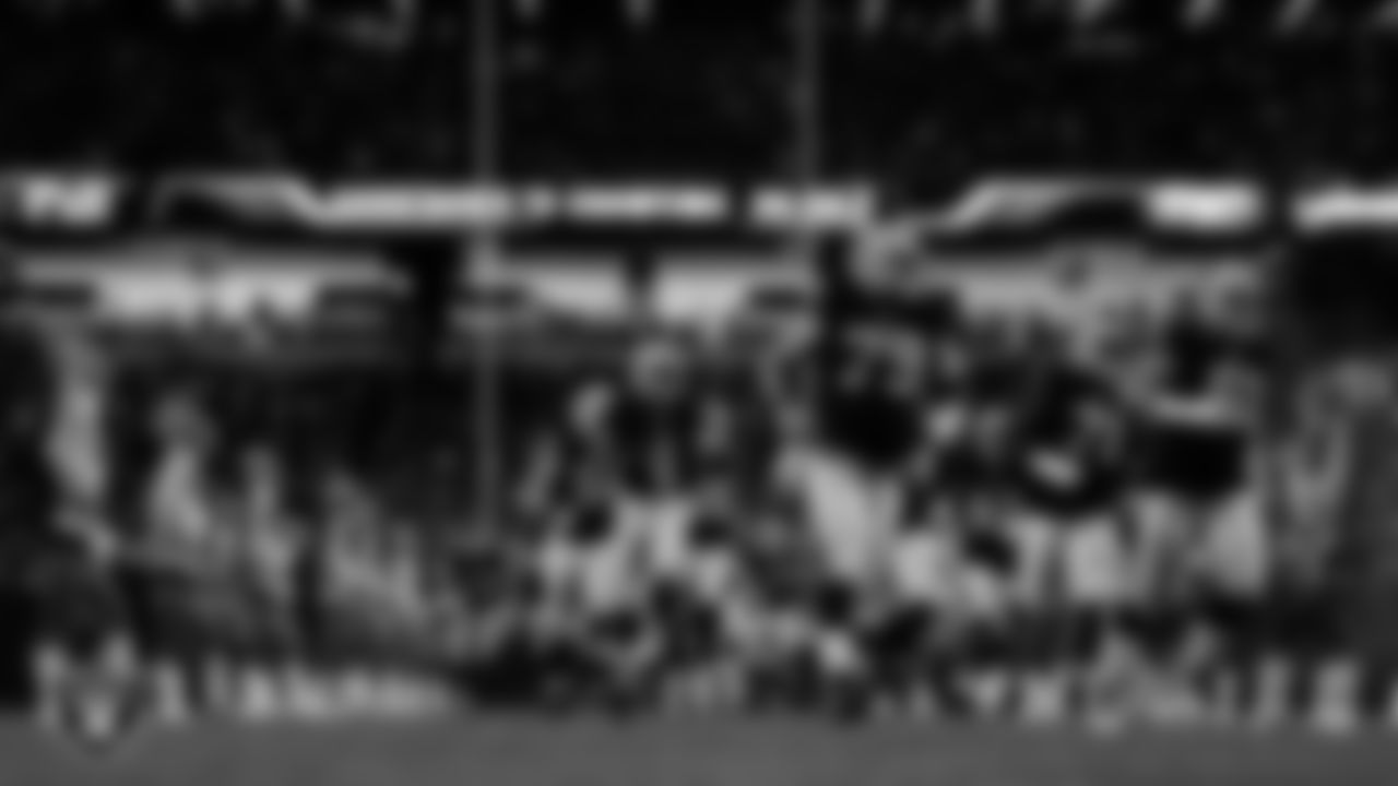 The Las Vegas Raiders are introduced onto the field before their preseason home game against the San Francisco 49ers at Allegiant Stadium.