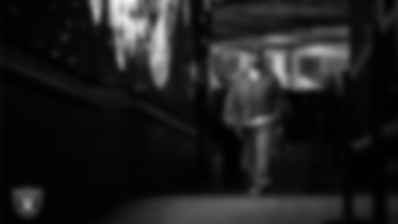 Las Vegas Raiders linebacker Elandon Roberts (52) arrives to the regular season home game against the Dallas Cowboys at Allegiant Stadium.