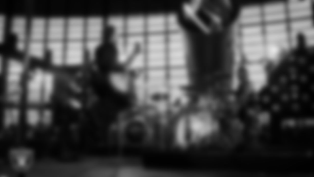 Rock band Third Eye Blind performs during halftime at the Las Vegas Raiders' regular season home game against the Kansas City Chiefs at Allegiant Stadium.