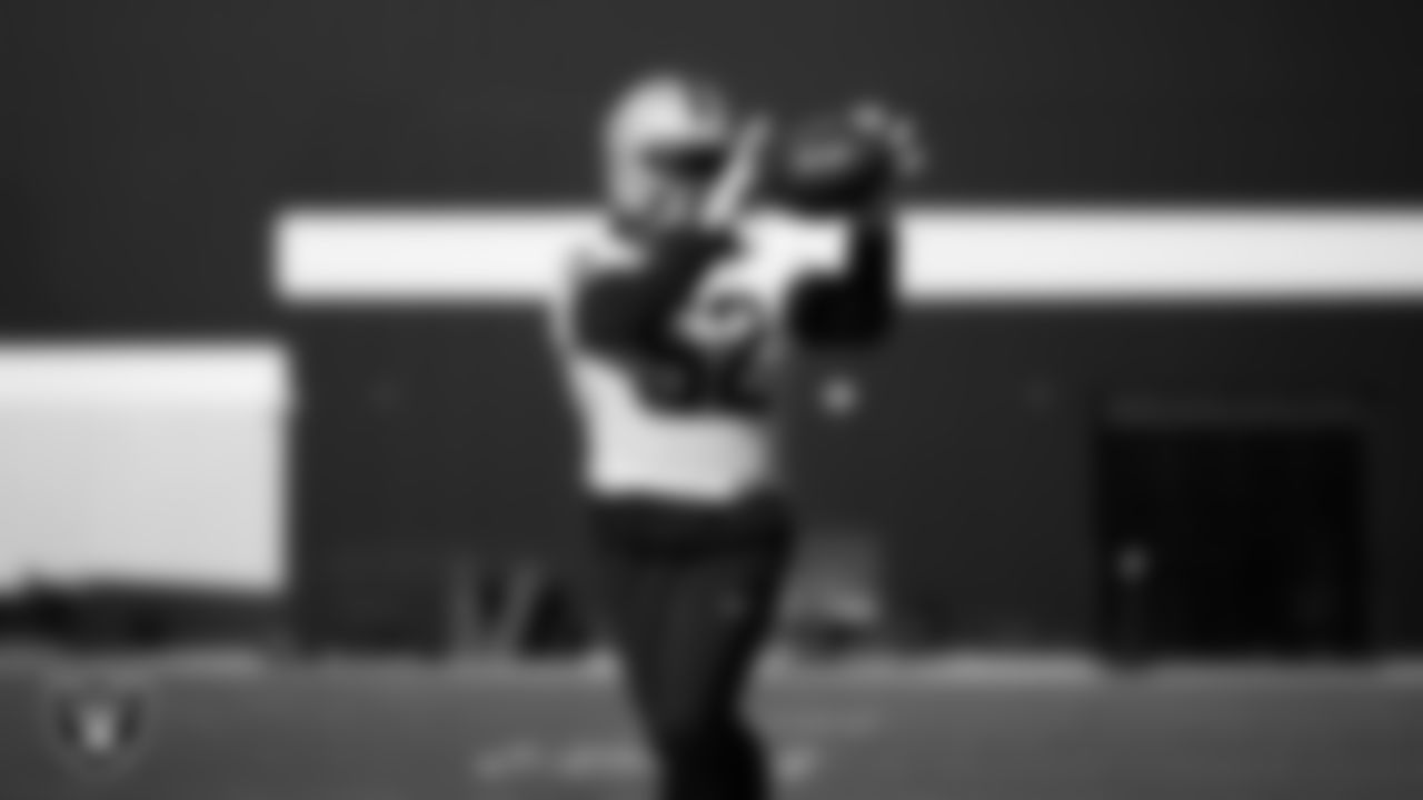 Las Vegas Raiders linebacker Elandon Roberts (52) during practice at Intermountain Health Performance Center.