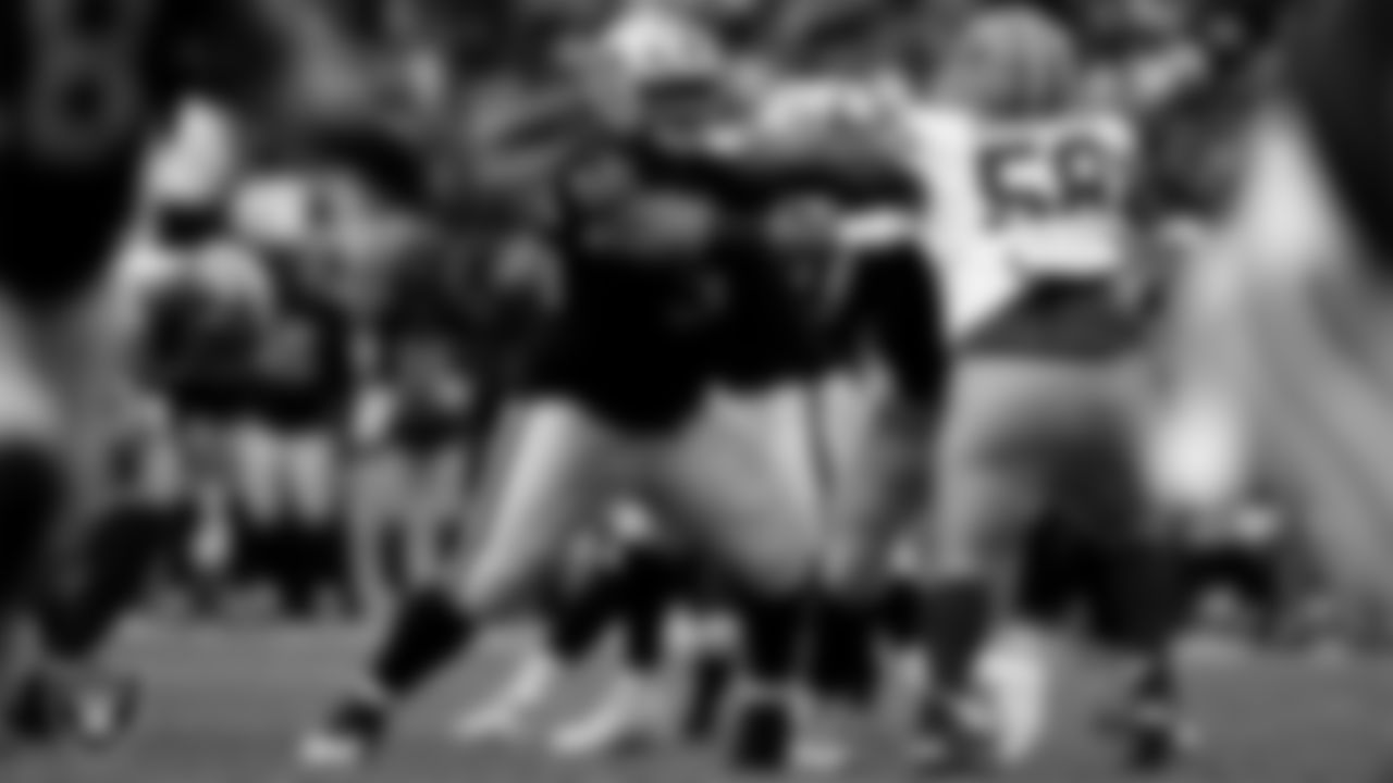 Las Vegas Raiders guard Atonio Mafi (56) blocks during the preseason home game against the San Francisco 49ers at Allegiant Stadium.