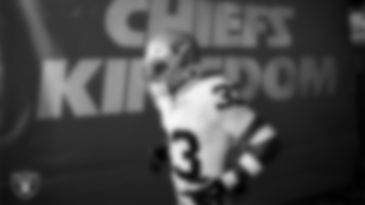 Las Vegas Raiders linebacker Jamal Adams (33) walks down the tunnel before the regular season away game against the Kansas City Chiefs at GEHA Field at Arrowhead Stadium.