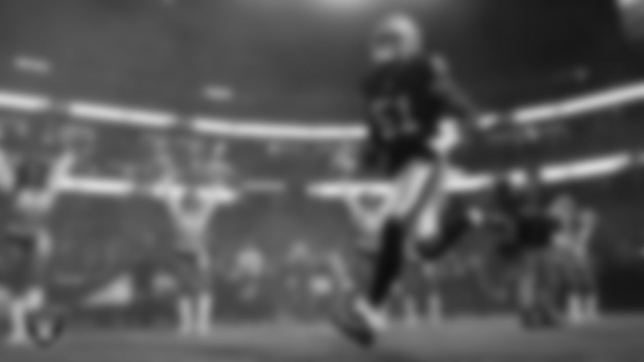 Las Vegas Raiders defensive end Malcolm Koonce (51) is introduced onto the field before the regular season home game against the Dallas Cowboys at Allegiant Stadium.