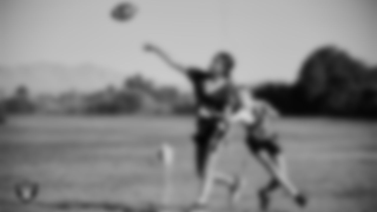 Ralph Cadwallader Middle School hosts Charles Hughes Middle School during the Las Vegas Raiders' Middle School Flag Football Showcase game at Ralph Cadwallader Middle School.