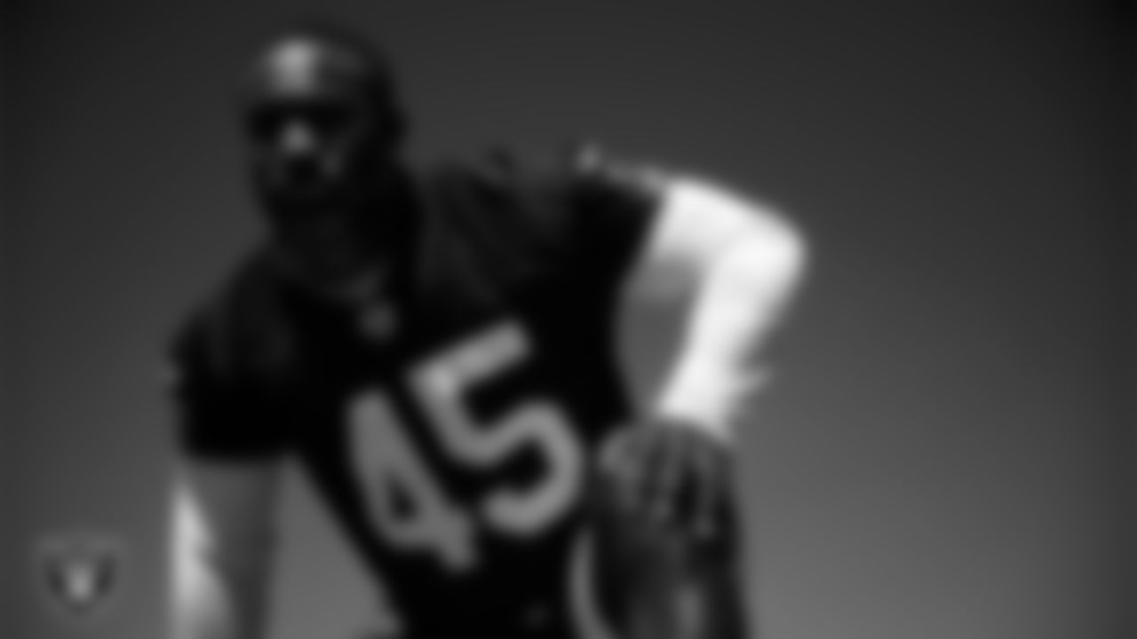 Las Vegas Raiders linebacker Devin White (45) on the field for mandatory minicamp at Intermountain Health Performance Center.