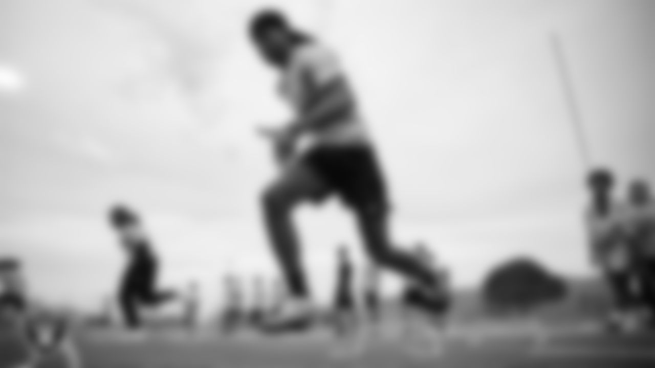 An athlete goes through a drill during the Las Vegas Raiders Prospect Camp at Rancho High School.