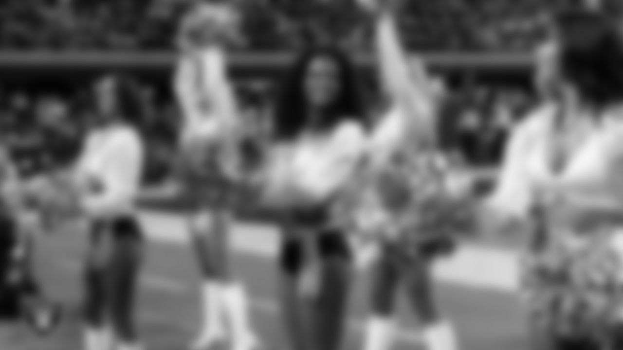 Raiderette Shayla on the sidelines during the regular season home game against the Los Angeles Chargers at Allegiant Stadium.