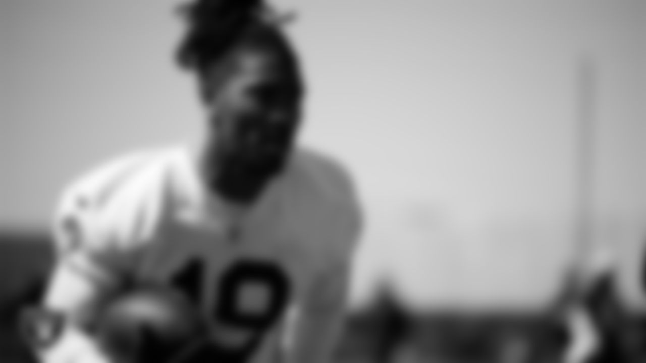 Las Vegas Raiders wide receiver DJ Turner (19) at a workout during phase two of the offseason program at Intermountain Health Performance Center.