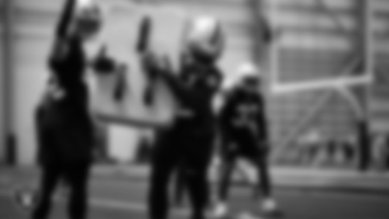 Las Vegas Raiders linebacker Elandon Roberts (52) during practice at Intermountain Health Performance Center.