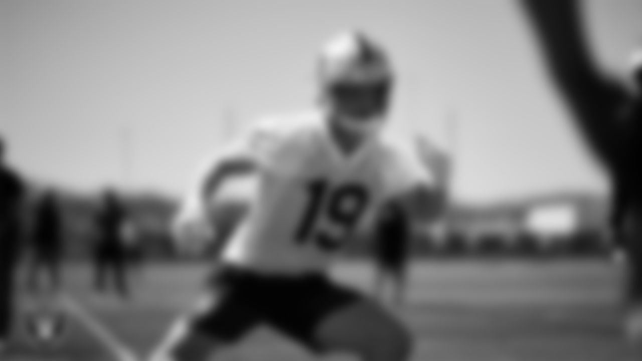 Las Vegas Raiders wide receiver Tommy Mellott (19) at day one of 2025 Rookie Minicamp at Intermountain Health Performance Center.
