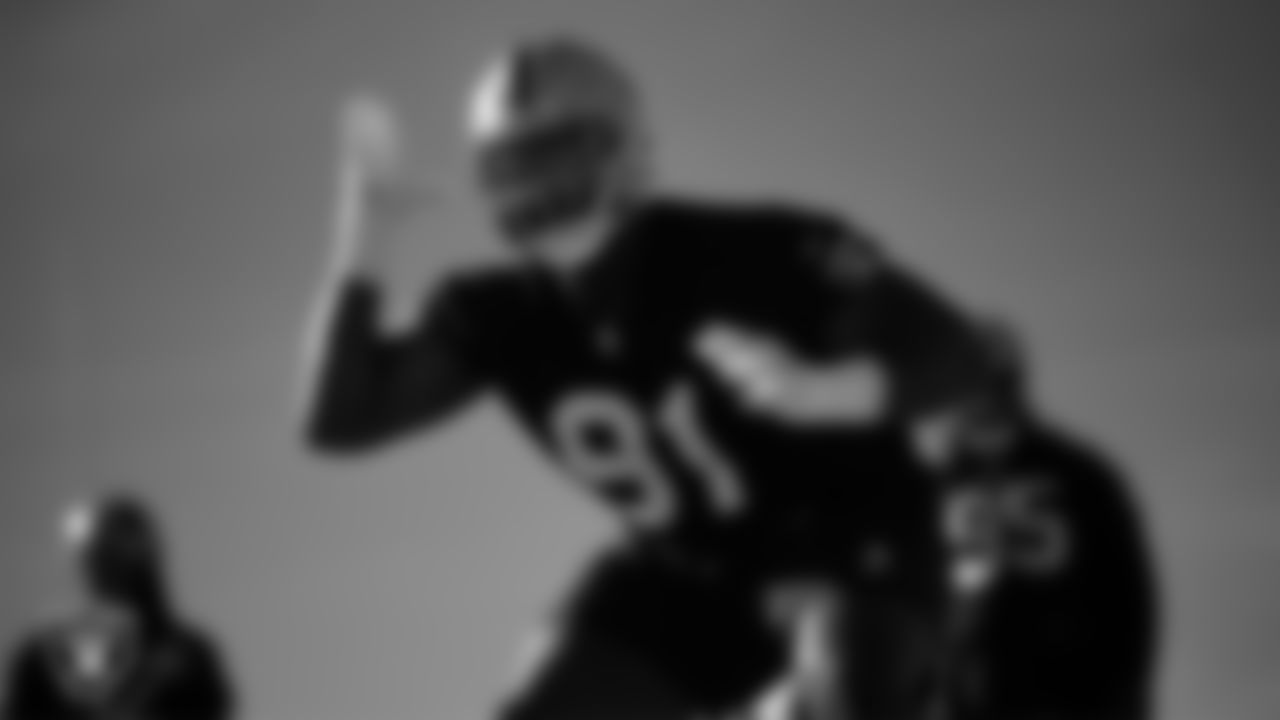 Las Vegas Raiders defensive tackle Matthew Butler (91) during practice at Intermountain Health Performance Center.
