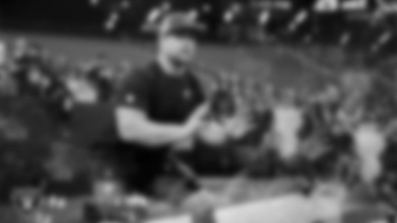 Las Vegas Raiders center/guard Jordan Meredith (61) warming up before the regular season home game against the Cleveland Browns at Allegiant Stadium.