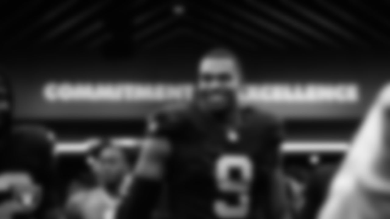 Las Vegas Raiders defensive end Tyree Wilson (9) in the locker room after the regular season home game against the Kansas City Chiefs at Allegiant Stadium.