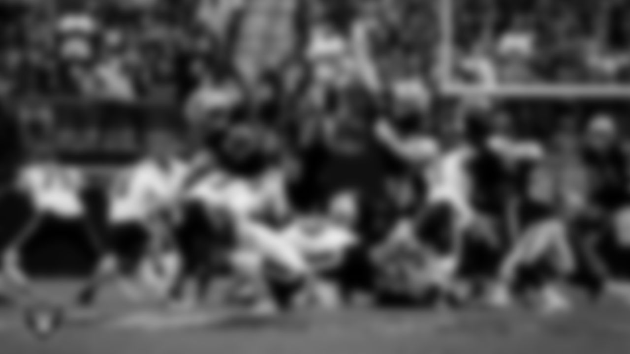 The Las Vegas Raiders special teams attempt to block a field goal during the regular season home game against the Chicago Bears at Allegiant Stadium.