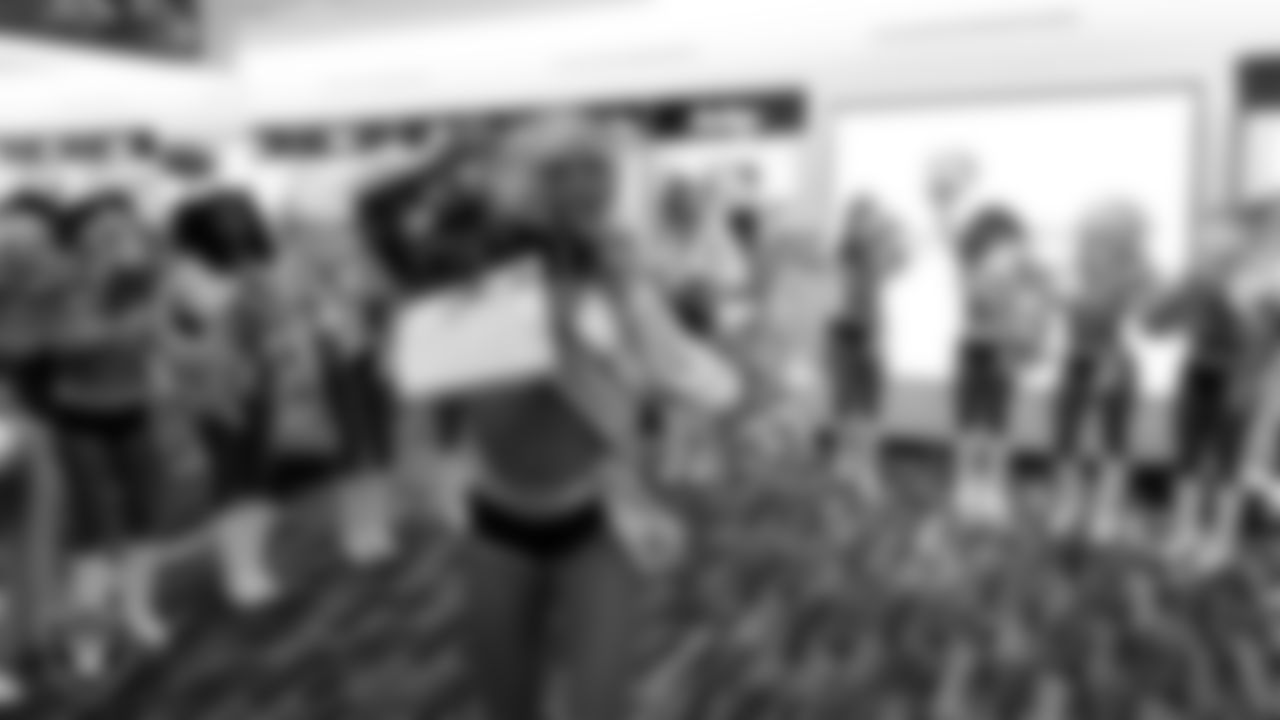 Raiderette Jessica is named Raiderette of the Game in the locker room before the regular season home game against the Dallas Cowboys at Allegiant Stadium.