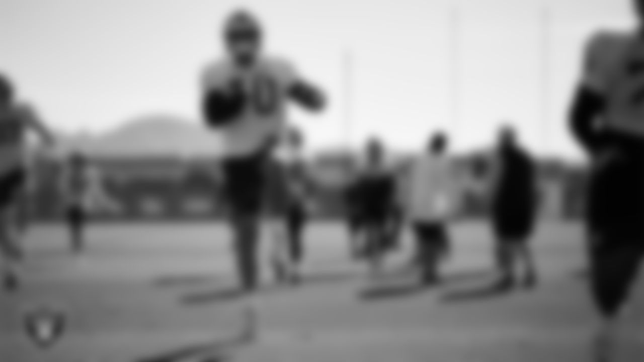 Las Vegas Raiders offensive lineman Stone Forsythe (70) during practice at Intermountain Health Performance Center.