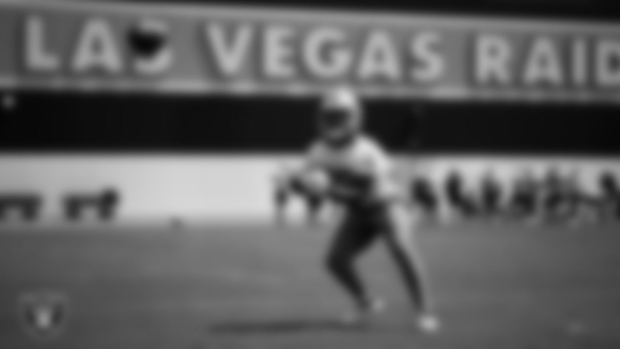 Las Vegas Raiders running back Sincere McCormick (28) at an Organized Team Activity (OTA) at Intermountain Health Performance Center.