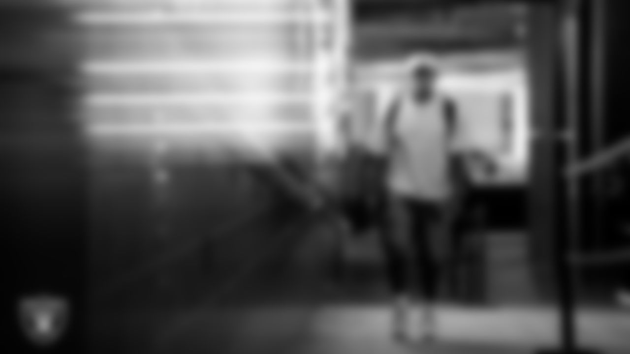 Las Vegas Raiders running back Chris Collier (35) arrives to the regular season home game against the Cleveland Browns at Allegiant Stadium.