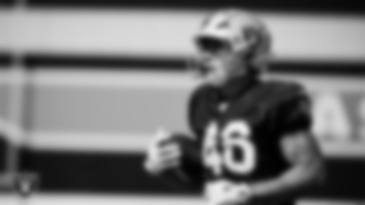 Las Vegas Raiders tight end Carter Runyon (46) during practice at Intermountain Health Performance Center.