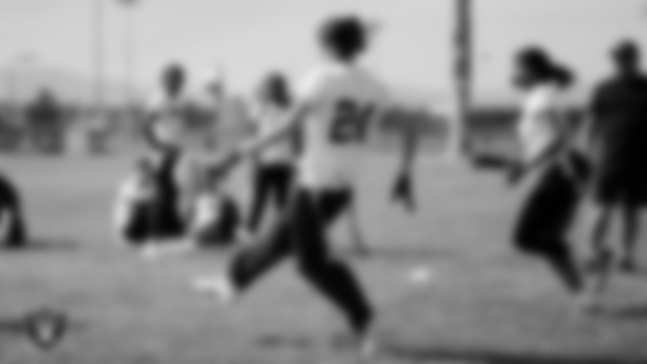 Athletes take part in a rugby drill during the NRL Gala Day flag football tournament at Silver Bowl Park.