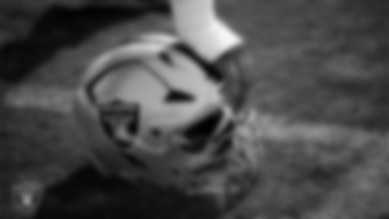 A Las Vegas Raider during practice at Intermountain Health Performance Center.