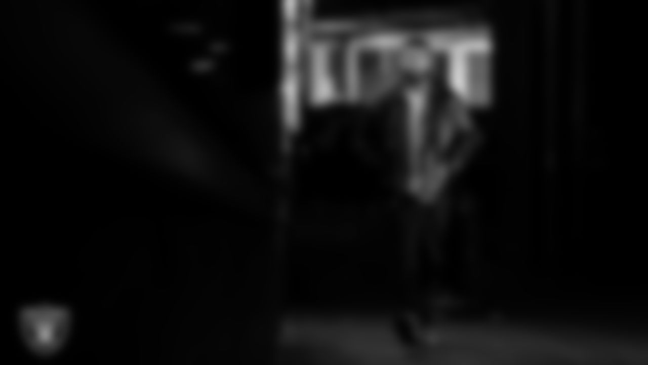 Las Vegas Raiders safety Jeremy Chinn (11) arrives to the regular season home game against the Kansas City Chiefs at Allegiant Stadium.