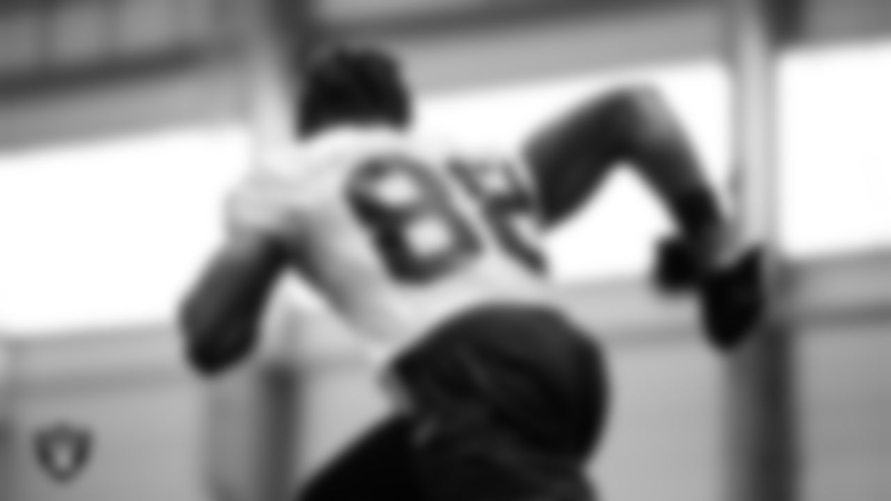 Las Vegas Raiders tight end Justin Shorter (88) at a workout during phase two of the offseason program at Intermountain Health Performance Center.