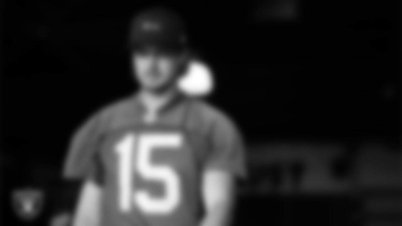 Las Vegas Raiders quarterback Kenny Pickett (15) in the weight room during practice at Intermountain Health Performance Center.