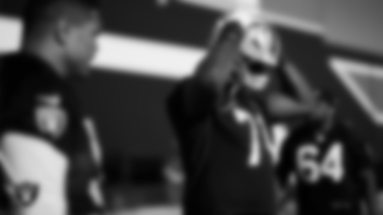 Las Vegas Raiders tackle DJ Glaze (71) during practice at Intermountain Health Performance Center.