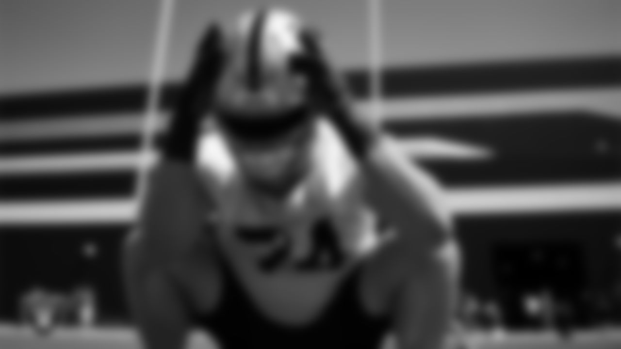 Las Vegas Raiders tackle Kolton Miller (74) on the field for mandatory minicamp at Intermountain Health Performance Center.