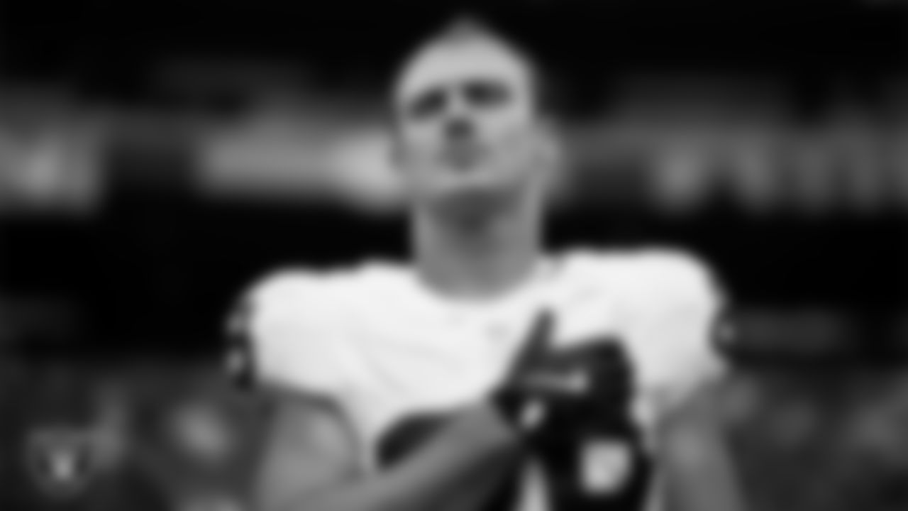 Las Vegas Raiders tight end Brock Bowers (89) during the national anthem before the preseason away game against the Seattle Seahawks at Lumen Field.