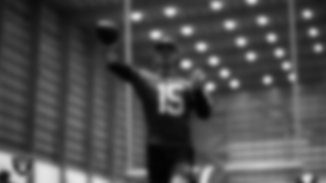 Las Vegas Raiders quarterback Kenny Pickett (15) during practice at Intermountain Health Performance Center.