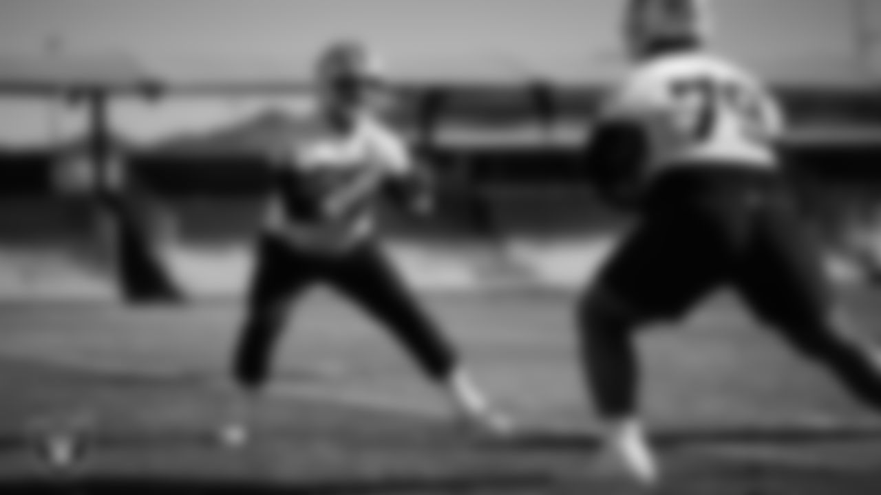 Las Vegas Raiders offensive lineman Stone Forsythe (70) during practice at Intermountain Health Performance Center.