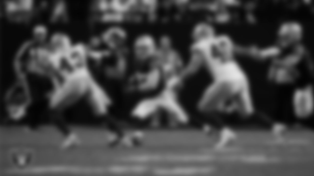 Las Vegas Raiders running back Dylan Laube (23) returns a kickoff during the regular season home game against the Dallas Cowboys at Allegiant Stadium.